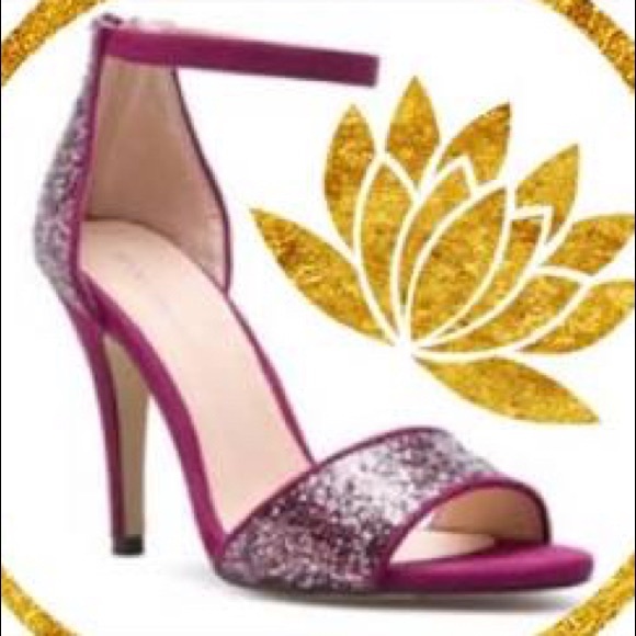 Shoe Dazzle Shoes - Glitter Ruby Faux Suede Heeled Sandals